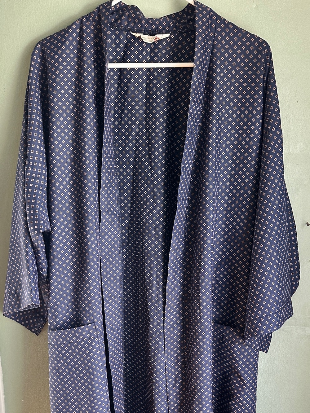 Christian Dior Monsieur Navy Bath Robe Beige Dot Motif with Belt